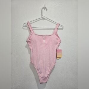 Stoney Clover Lane Pink Ribbed  One-Piece Swim Suit Size Small